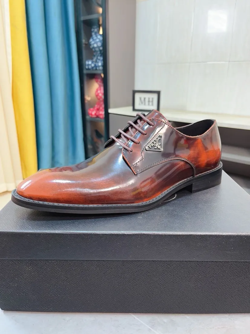 Men's shoes 💰560🌹🌹[Prada leather shoes] Top purchasing agency Original imported Italian custom-made cowhide leather surface, ➕Fully imported water-dyed breathable cowhide lining, original factory special molded sole, super comfortable, size: 38-44
